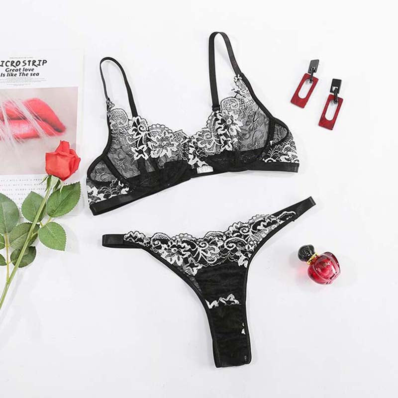 Alias Hot Selling Women Sexy half cup bra Lace young girl bra women s two piece sexy outfit bralette pants set nighty sexy