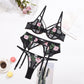 Alias high quality embroidery gauze underwear for women's dresses gather corset thong garter 3 piece women's sexy underwear