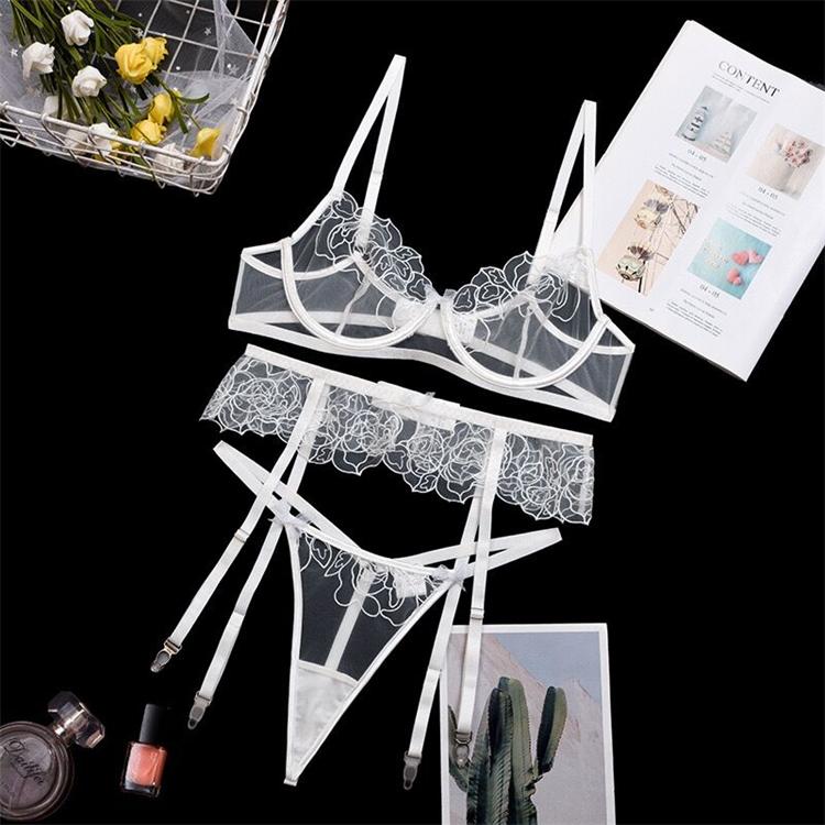 Alias Sexy Lingerie Women's Underwear See Through Sensual Lingerie Woman Exotic Costumes Bra with Bones Lingerie 3 Pieces