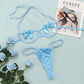 Alias Hot selling female bow tie belt hollow out appeal underwear two sets of sexy transparent thong underwear quality Steel ring bra