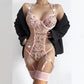 Alias high quality Floral Embroidery Women's sexy lingerie Teddy Bodysuit Garters Lingerie Set