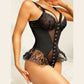 Alias 2022 High Quality New Design Embroidery Teddy Hollow Out Black Lace Bodysuit Lingerie For Women