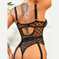 Alias plaid Bodysuit Sensual Lingerie With Chain Open Crotchless Teddy Bear Transparent Lace Sissy Erotic Body Sexy Whores