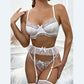 Alias 2022 new white embroidered lace transparent mesh sexy underwear 3 pcs sets for women