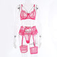 Alias Sensual Lingerie Lace Bra With Chain 4-Piece Transparent Underwear For Whore Sexy Erotic Luxury Outfits Brief Sets