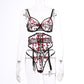 Alias 2022 Hot Sell 3 Pcs Sets Heart Embroidery Lace Bra Set Women Sexy Black Garters Lingerie Set