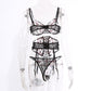 Alias 2022 Hot Sell 3 Pcs Sets Heart Embroidery Lace Bra Set Women Sexy Black Garters Lingerie Set