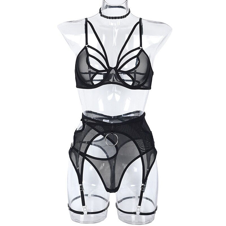 Alias 2022 Hot Style Fashion Hollow Out Mesh Push Up Bra And Panties Women Lingerie Set With High Quality Custom