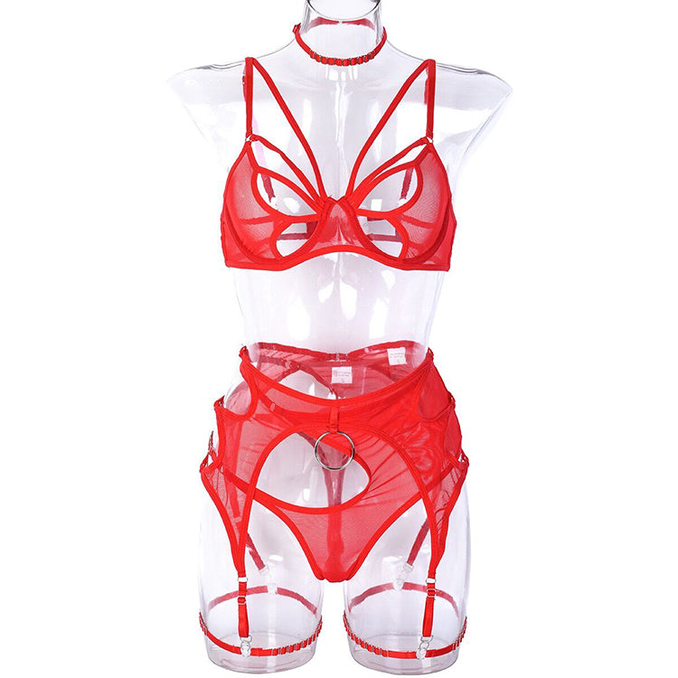 Alias 2022 Hot Style Fashion Hollow Out Mesh Push Up Bra And Panties Women Lingerie Set With High Quality Custom