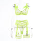 Alias chuangerm butterfly hollow-out tight transparent sexy lingerie set fluorescent green mesh lace lingerie set