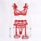 Alias chuangerm butterfly hollow-out tight transparent sexy lingerie set fluorescent green mesh lace lingerie set