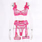 Alias chuangerm butterfly hollow-out tight transparent sexy lingerie set fluorescent green mesh lace lingerie set