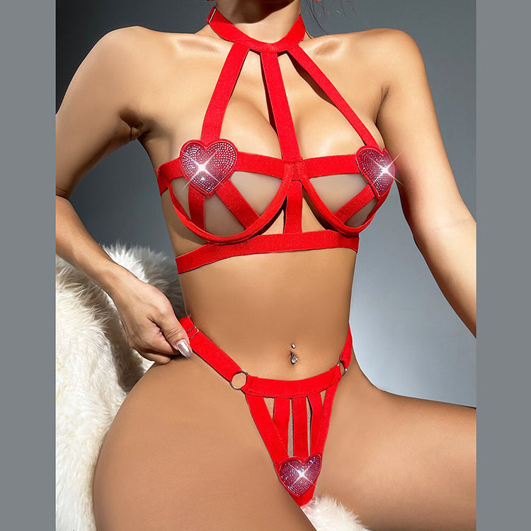 Alias Valentine's Day Rhinestone Heart-Shaped Lingerie Naked Woman Without Censure Erotic Fantasy Hot Sexy Intimate