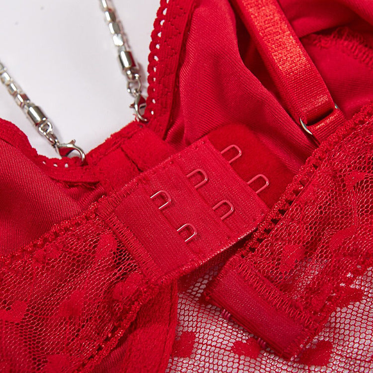 Alias 2023 new Valentine's Day red love lace onesie porn two-piece sexy underwear