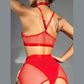 Alias High Quality Luxury Red Transparent Underwire String Legs Ring Underwear Mesh Sexy Lingerie Set