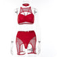 Alias High Quality Luxury Red Transparent Underwire String Legs Ring Underwear Mesh Sexy Lingerie Set