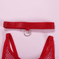 Alias High Quality Luxury Red Transparent Underwire String Legs Ring Underwear Mesh Sexy Lingerie Set