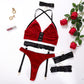 Alias European and American sexy breasted hollowed out Valentine's Day sexy underwear three-piece set