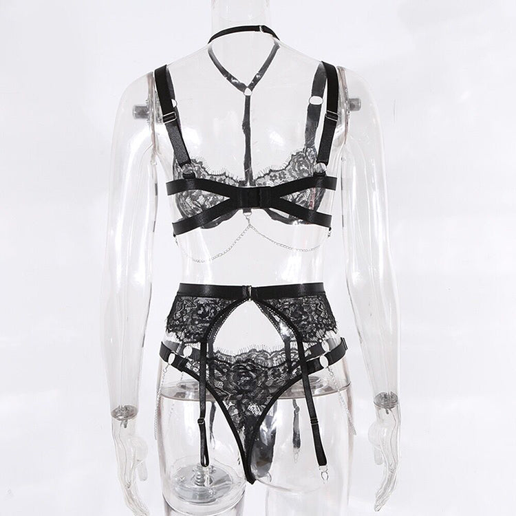 Alias Classic Sexy Outfit Suppliers Lace Women's Halter Neck Underwear Suit with Garter Sexy Lingerie Set